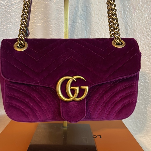Gucci Handbags - Gucci Purple Velvet GG Marmont Chain Crossbody Bag